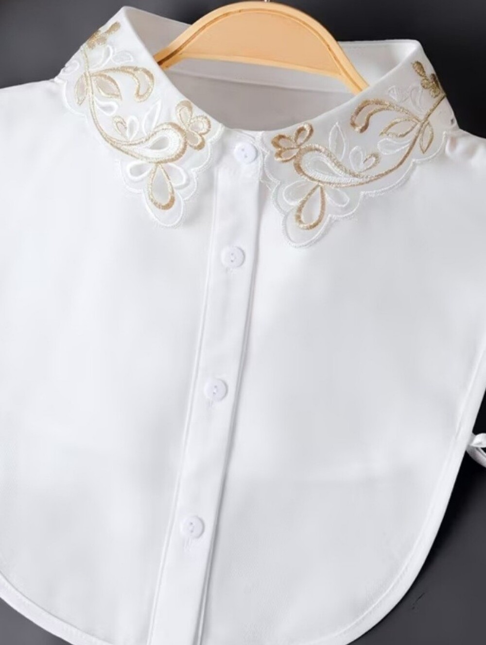 White Detachable Collar with Gold Embroidered Floral Collar